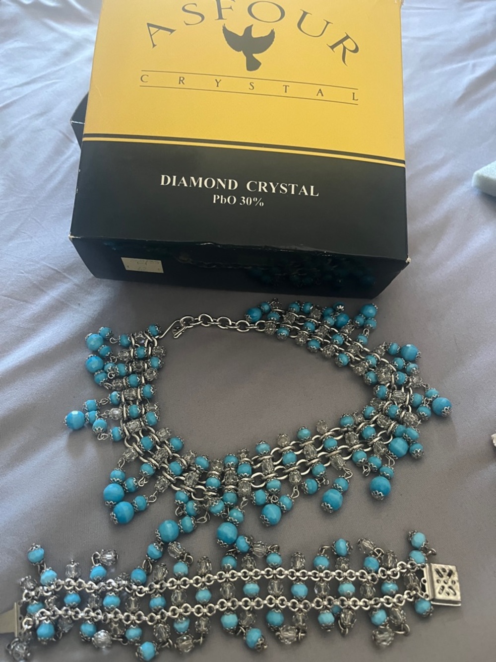 Swarovski Turquoise Blue Multi-Strand Crystal Statement Necklace and Bracelet